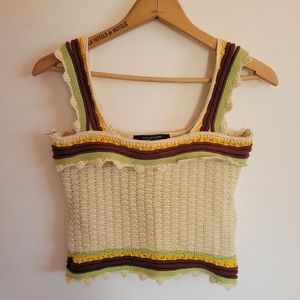 Marc New York Crochet Tank Top Cropped Off White Red Yellow Green Small